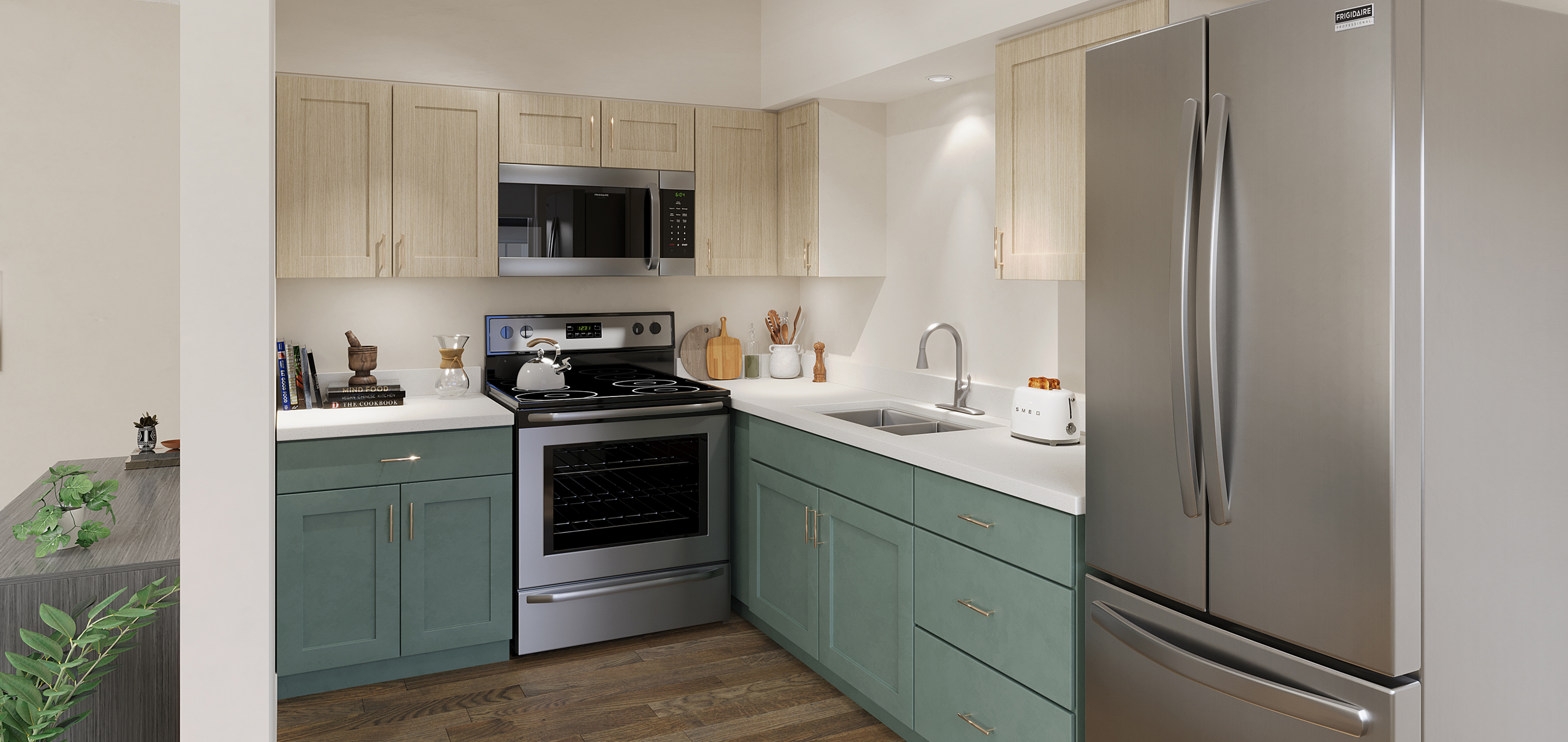 A kitchen with modern appliances